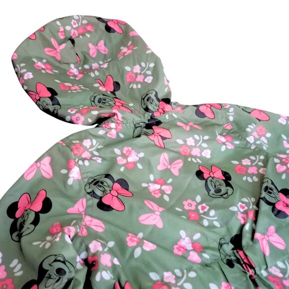 Disney Minnie Mouse Girls Hooded Floral Jacket – Green Pink Bow Coat, Size 3T - Picture 7 of 10